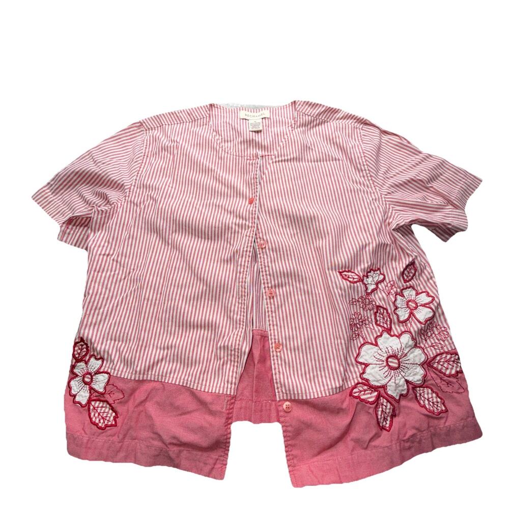 Women’s Medium Bechamel Embroidered Striped Spring Floral Blouse (AD15)